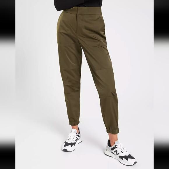 Athleta Olive Radiant Jogger Lightweight Metallic Trendy Side Zip Jogger Pants - Picture 4 of 4